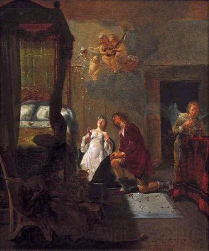 Nicolaes Knupfer Tobias and Sarah praying on their wedding night. Spain oil painting art